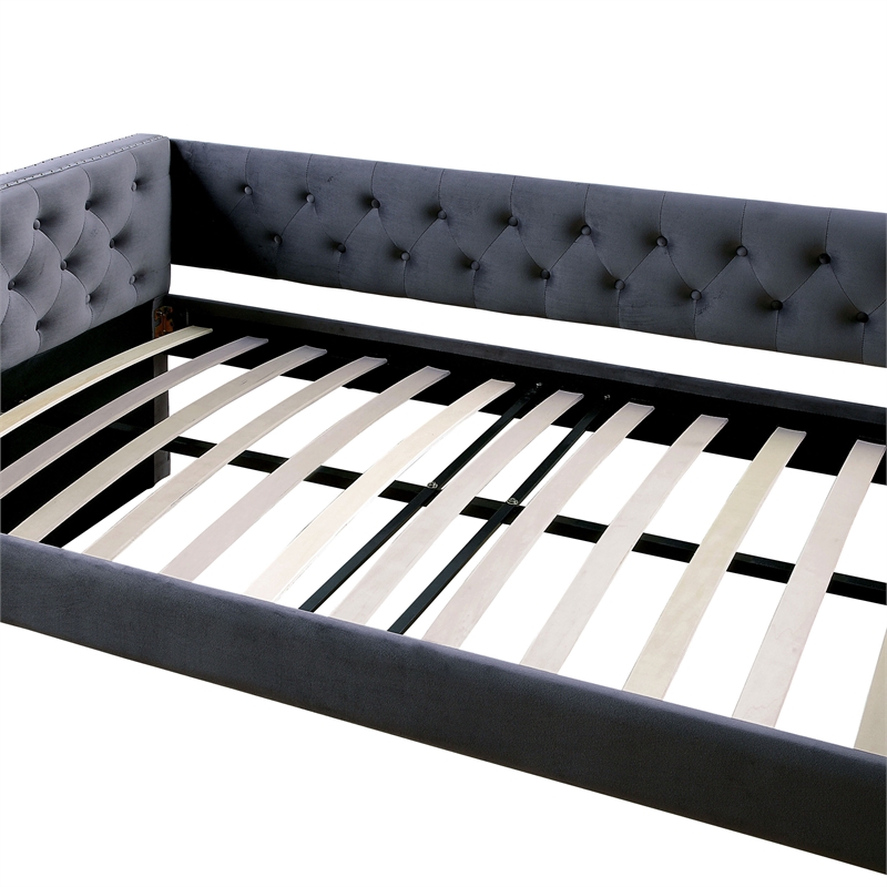 Furniture of America Elazar Wood Tufted Twin Daybed with Trundle in Gray