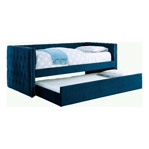 Furniture of America Elazar Wood Tufted Twin Daybed with Trundle in Navy
