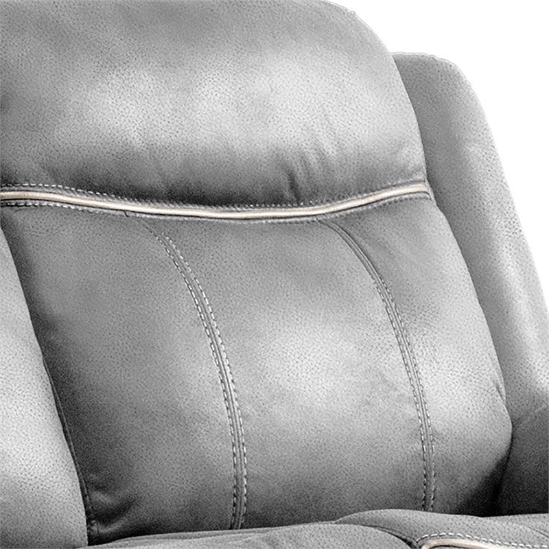 FOA Moya Faux Leather Manual Reclining Sofa with Drop-Down Table in Warm Gray