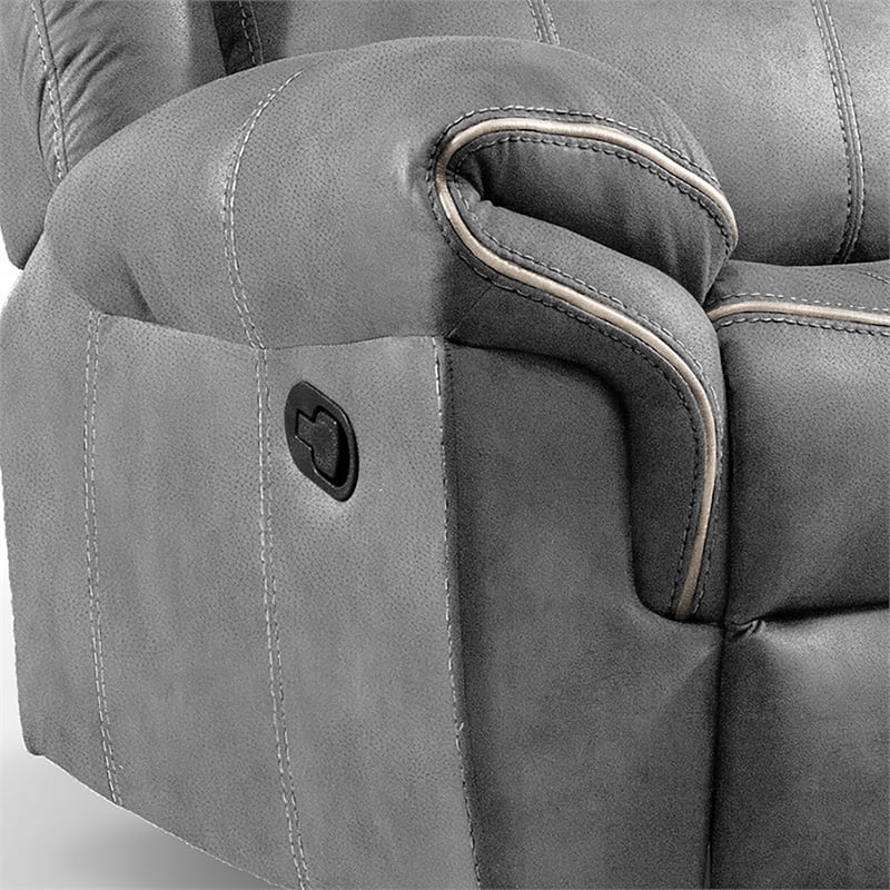 FOA Moya Faux Leather Manual Reclining Sofa with Drop-Down Table in Warm Gray