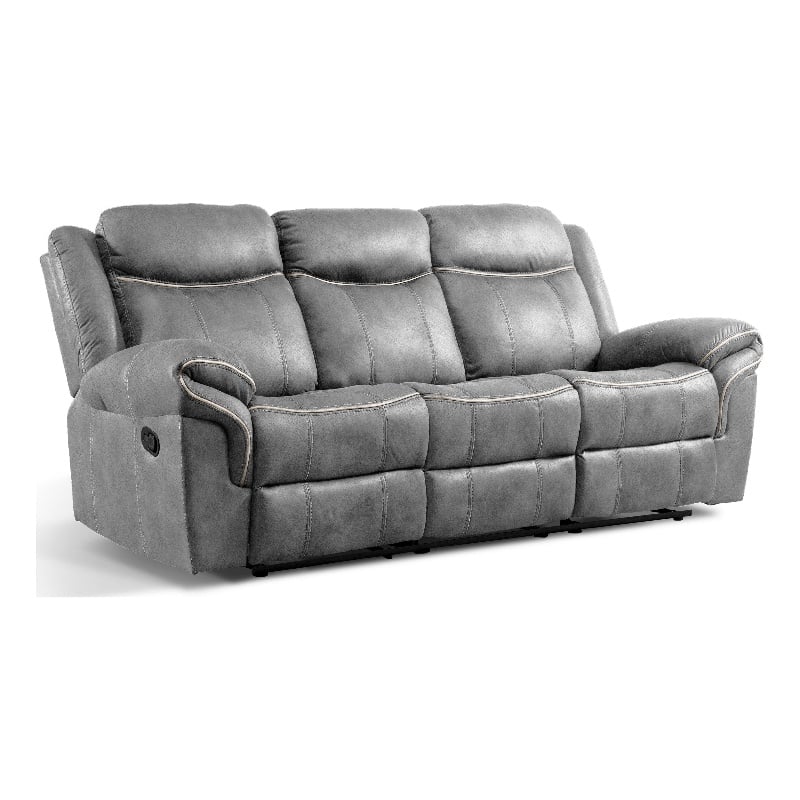 FOA Moya Faux Leather Manual Reclining Sofa with Drop-Down Table in Warm Gray