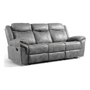 FOA Moya Faux Leather Manual Reclining Sofa with Drop-Down Table in Warm Gray
