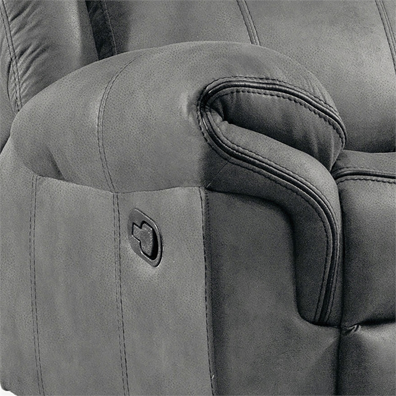 FOA Moya Faux Leather Manual Reclining Sofa with Drop-Down Table in Dark Gray