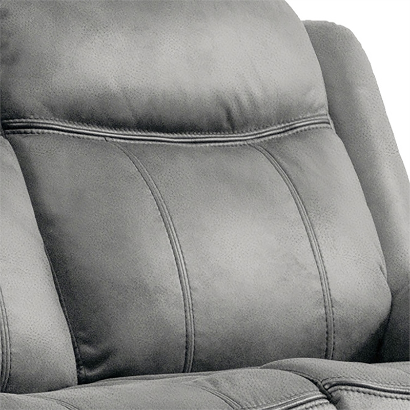 FOA Moya Faux Leather Manual Reclining Sofa with Drop-Down Table in Dark Gray