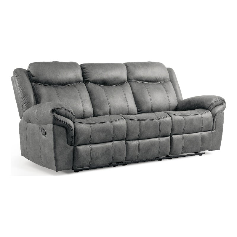 FOA Moya Faux Leather Manual Reclining Sofa with Drop-Down Table in Dark Gray