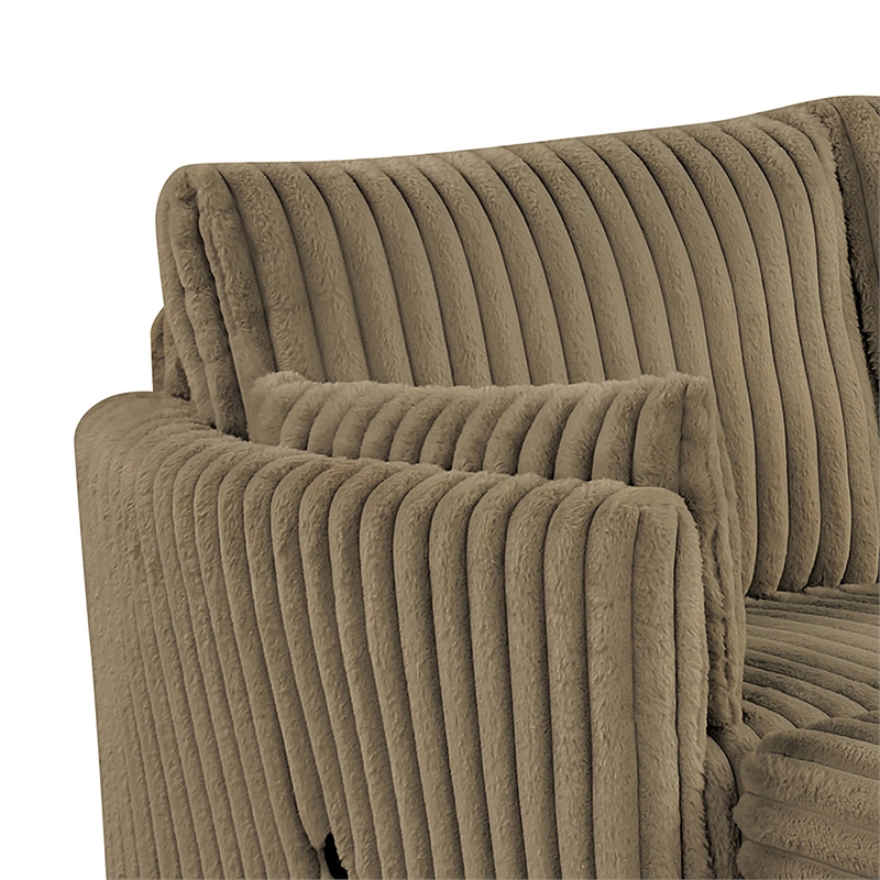 Furniture of America Aneira USBs Faux Fur Fabric Modular Brown Pull-Out Sofa