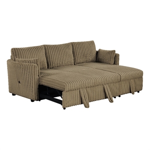 Furniture of America Aneira USBs Faux Fur Fabric Modular Brown Pull-Out Sofa