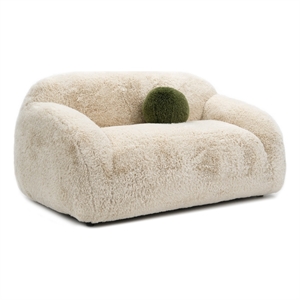 Furniture of America Grizzly Fabric Long-Pile Shaggy Plush Loveseat in Beige