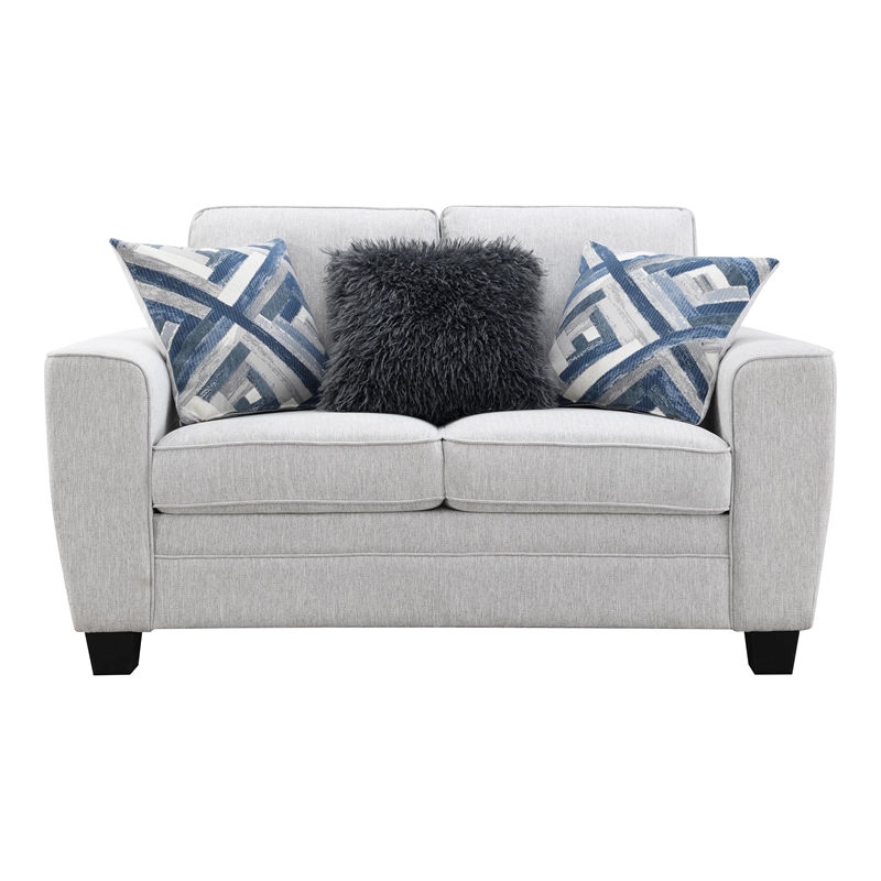 Furniture of America Emeria Chenille Soft Tapered Arm Loveseat in Light Gray