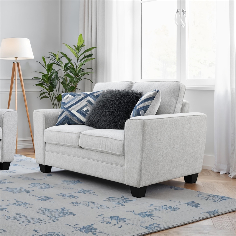 Furniture of America Emeria Chenille Soft Tapered Arm Loveseat in Light Gray