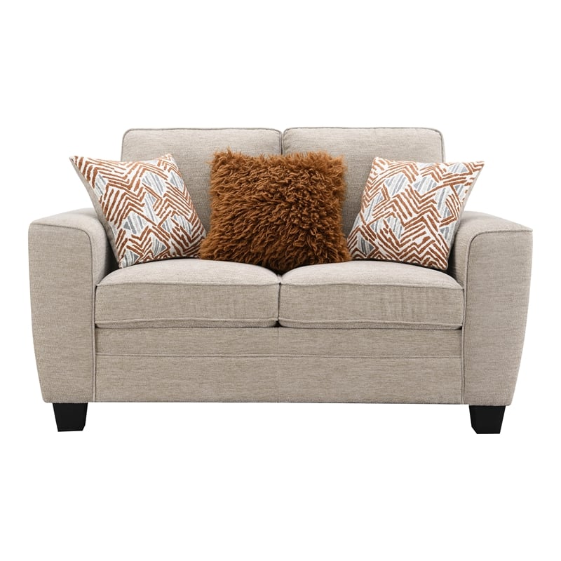 Furniture of America Emeria Chenille Soft Tapered Arm Loveseat in Taupe