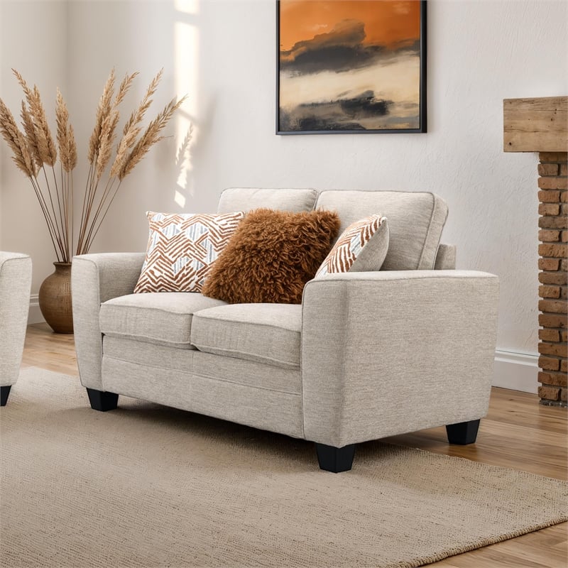 Furniture of America Emeria Chenille Soft Tapered Arm Loveseat in Taupe