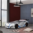 Furniture of America Redvers Wood Race Car Design Twin Kid Bed in White