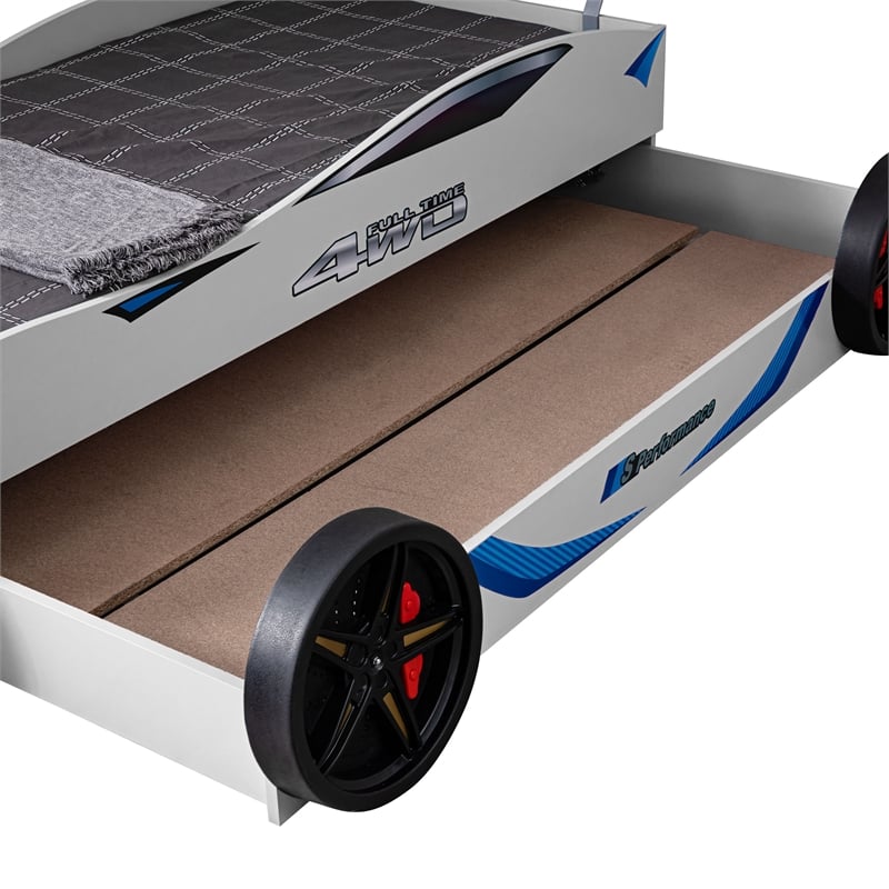 Furniture of America Redvers Wood Race Car Design Twin Kid Bed in White