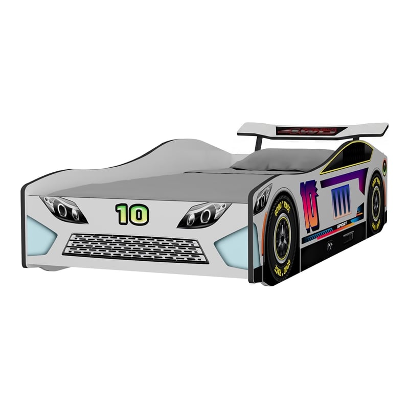 Furniture of America Yael Wood Race Car Design Twin Kid Bed in White