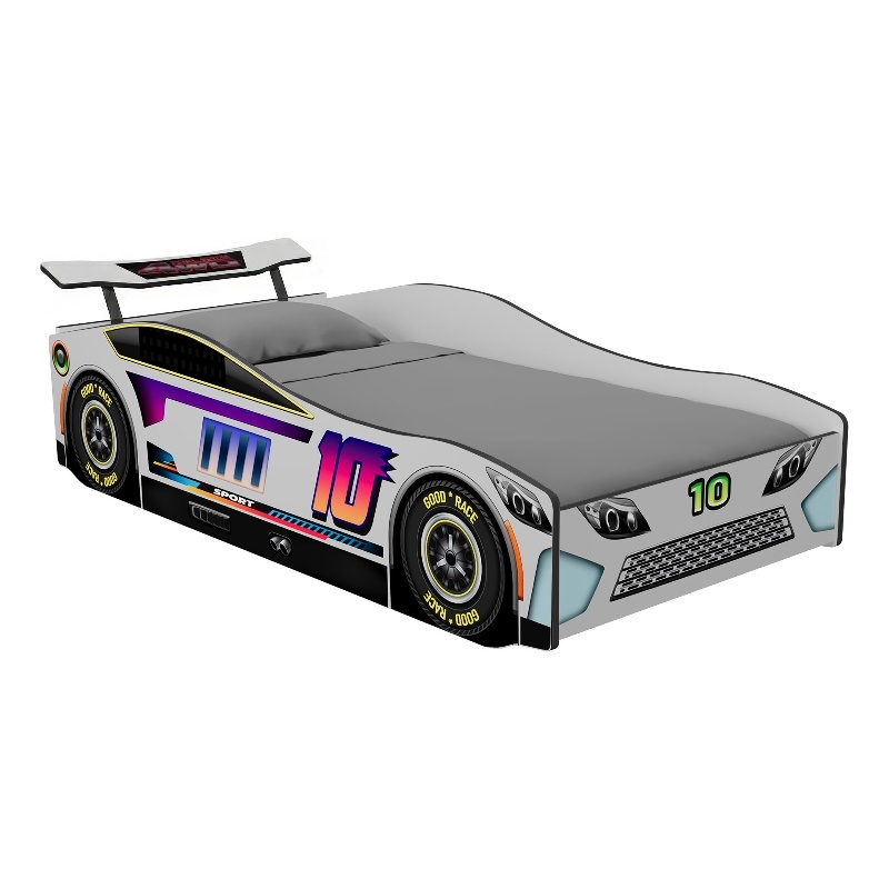 Furniture of America Yael Wood Race Car Design Twin Kid Bed in White
