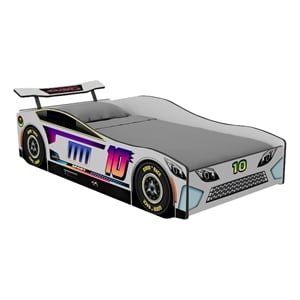 Furniture of America Yael Wood Race Car Design Twin Kid Bed in White