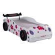 Furniture of America Junel Wood Race Car Design Twin Kid Bed with LED in White