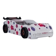 Furniture of America Junel Wood Race Car Design Twin Kid Bed with LED in White
