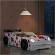 Furniture of America Junel Wood Race Car Design Twin Kid Bed with LED in White