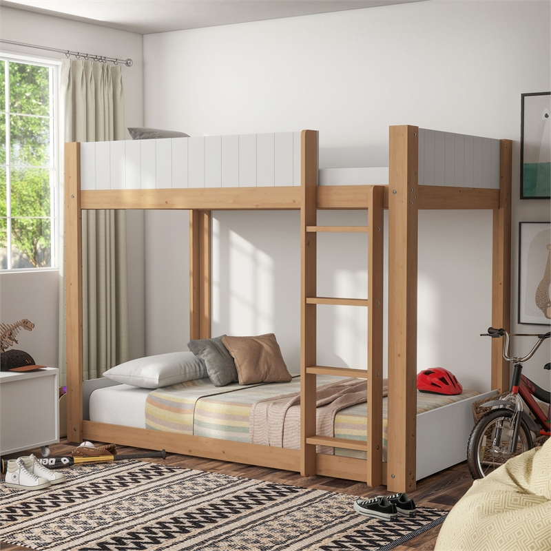 Furniture of America Dreyl Solid Wood Twin Over Twin Low Bunk Bed in Brown