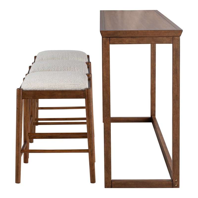 Furniture of America Forma Solid Wood 4-Piece Sofa Table with Stools in Walnut