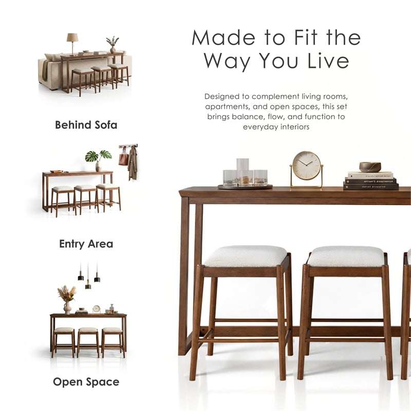 Furniture of America Forma Solid Wood 4-Piece Sofa Table with Stools in Walnut