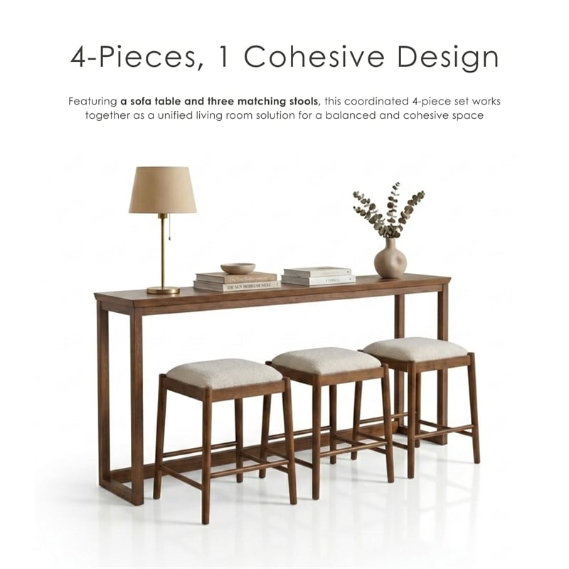 Furniture of America Forma Solid Wood 4-Piece Sofa Table with Stools in Walnut