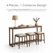 Furniture of America Forma Solid Wood 4-Piece Sofa Table with Stools in Walnut