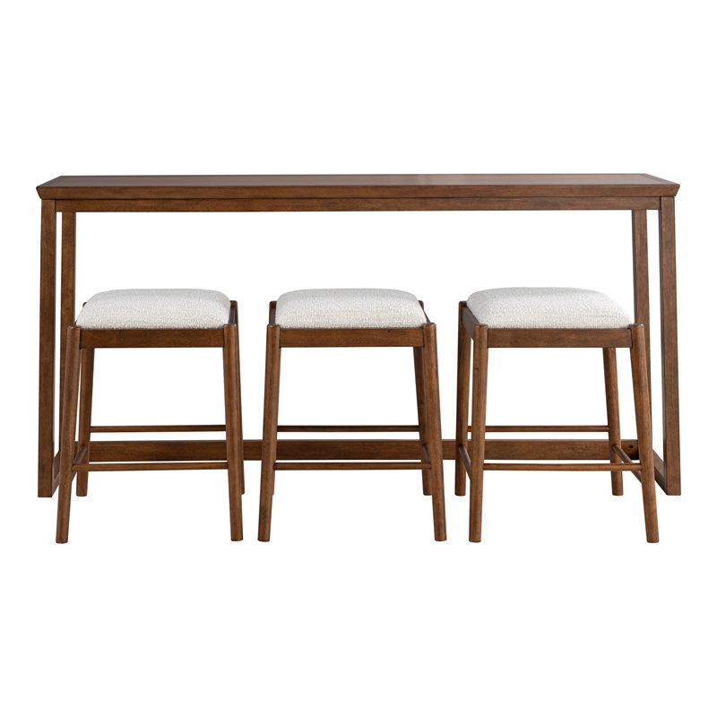 Furniture of America Forma Solid Wood 4-Piece Sofa Table with Stools in Walnut