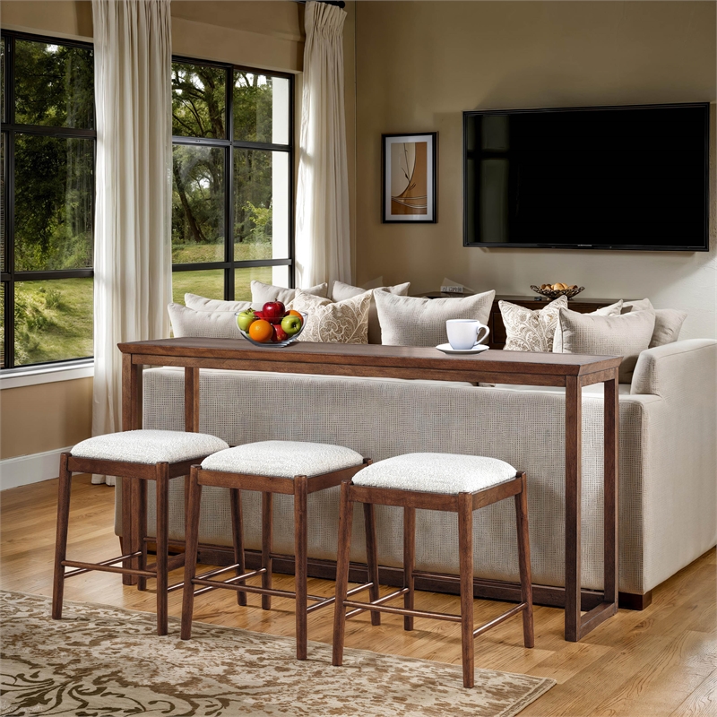 Furniture of America Forma Solid Wood 4-Piece Sofa Table with Stools in Walnut