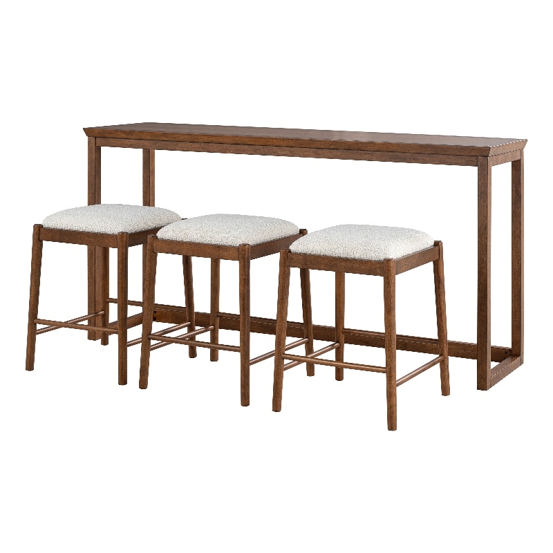 Furniture of America Forma Solid Wood 4-Piece Sofa Table with Stools in Walnut