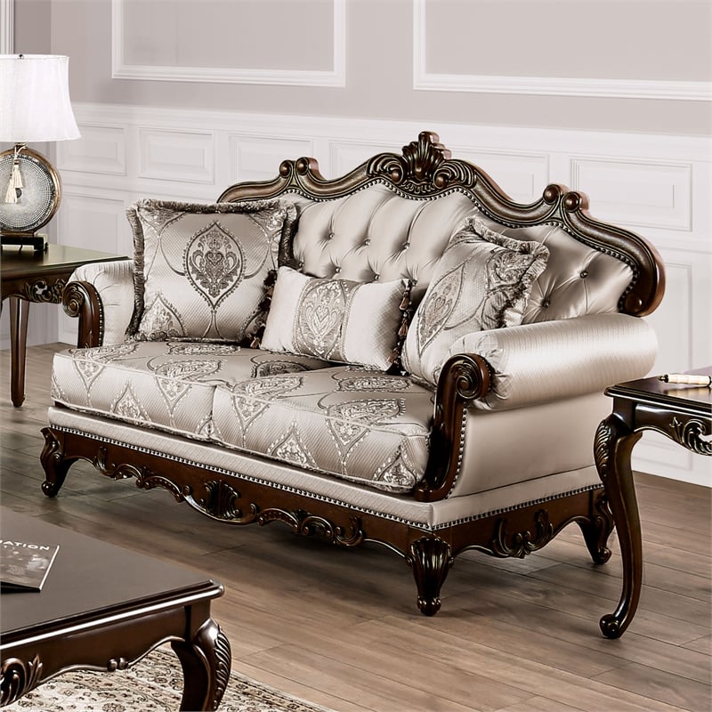 Furniture of America Adelaide Fabric Tufted Back Loveseat in Beige