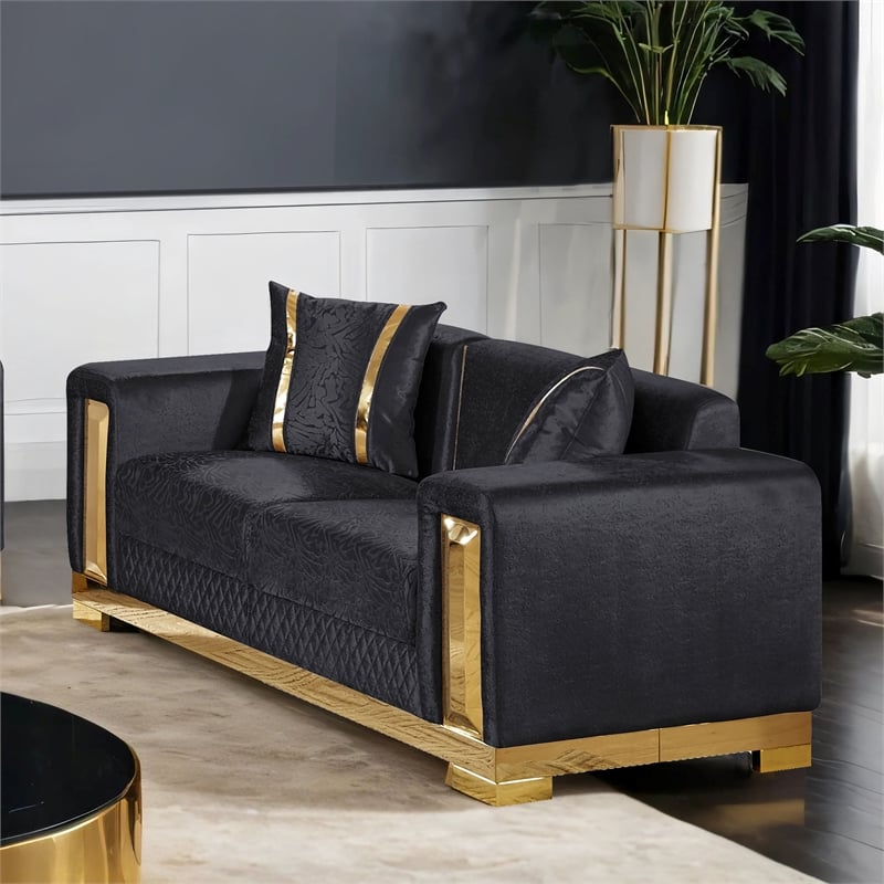 Furniture of America Afra Fabric Soft Curved Track Arms Loveseat in Black
