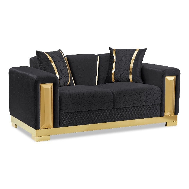 Furniture of America Afra Fabric Soft Curved Track Arms Loveseat in Black