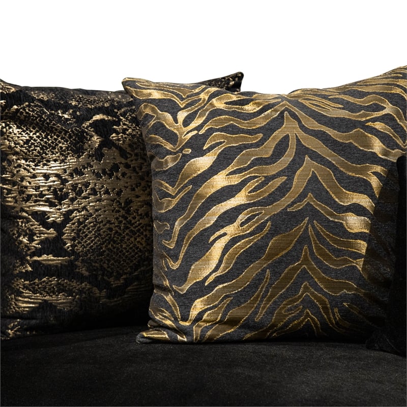Furniture of America Samison Fabric Zebra Print Gold Trim Loveseat in Black