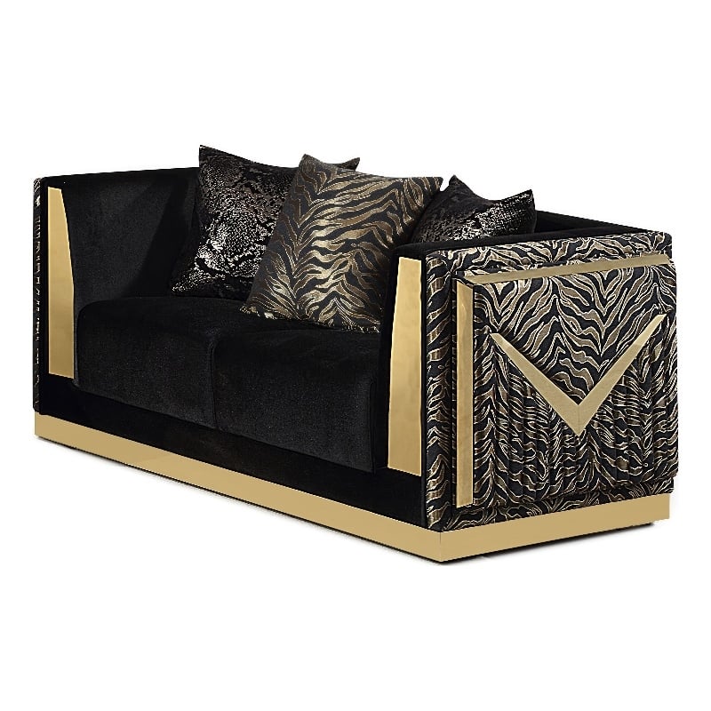 Furniture of America Samison Fabric Zebra Print Gold Trim Loveseat in Black