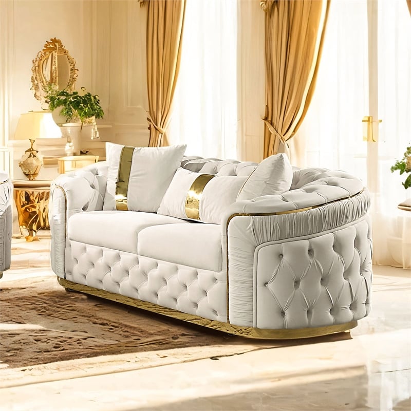 Furniture of America Elbrook Fabric Slope Curved Arm Loveseat in Beige