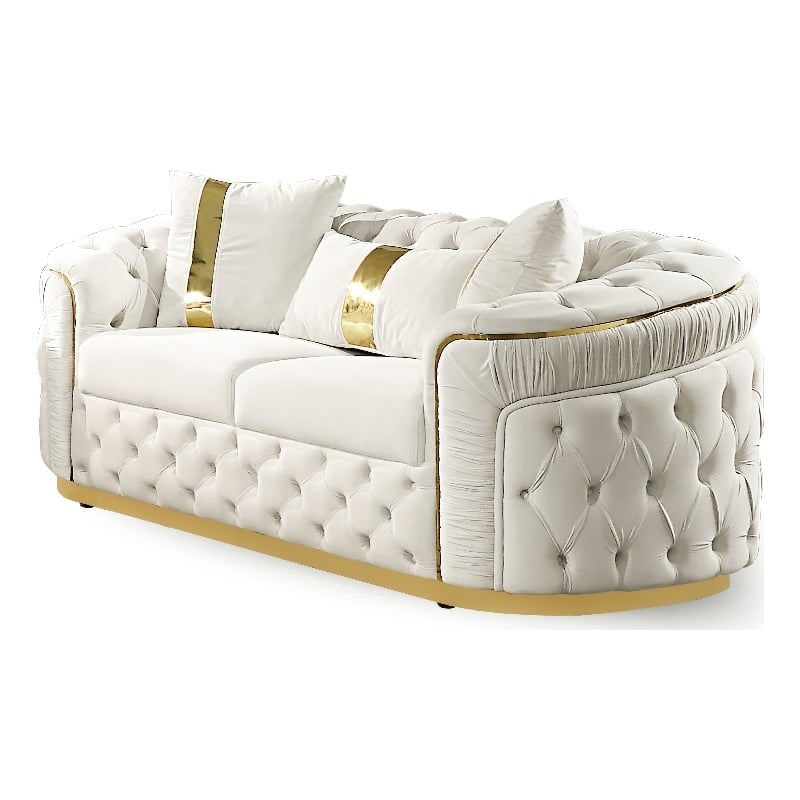 Furniture of America Elbrook Fabric Slope Curved Arm Loveseat in Beige