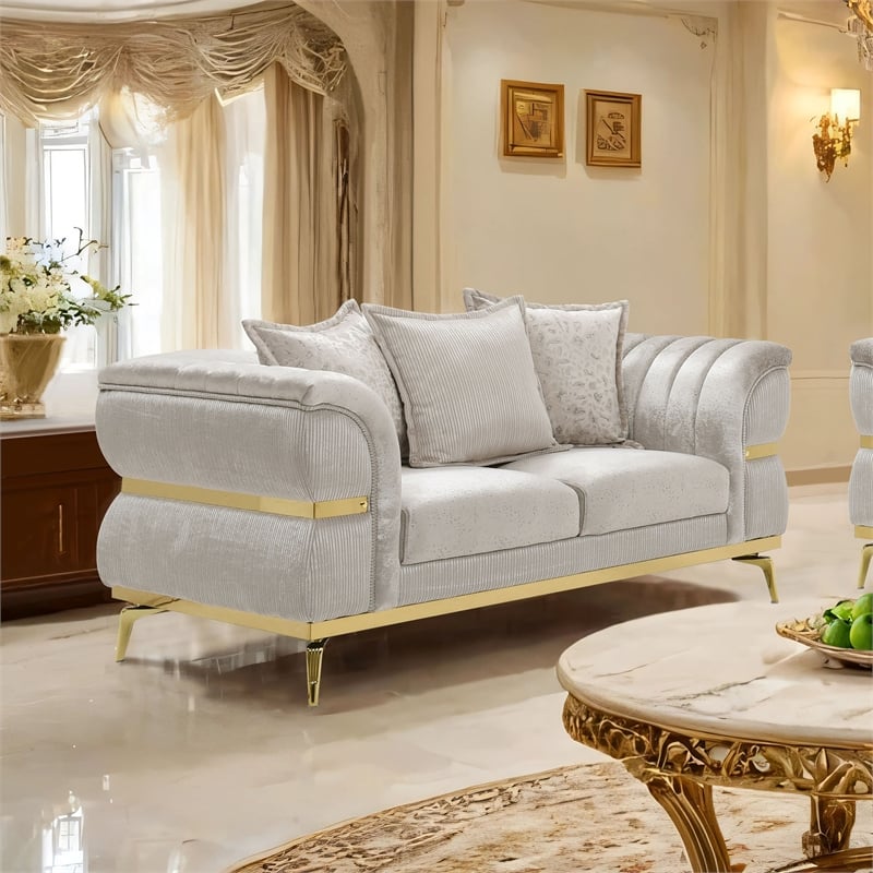 Furniture of America Ranera Fabric Flare Channeled Arms Loveseat in Beige