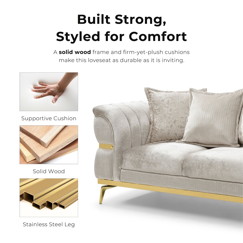 Furniture of America Ranera Fabric Flare Channeled Arms Loveseat in Beige