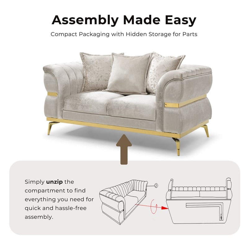Furniture of America Ranera Fabric Flare Channeled Arms Loveseat in Beige