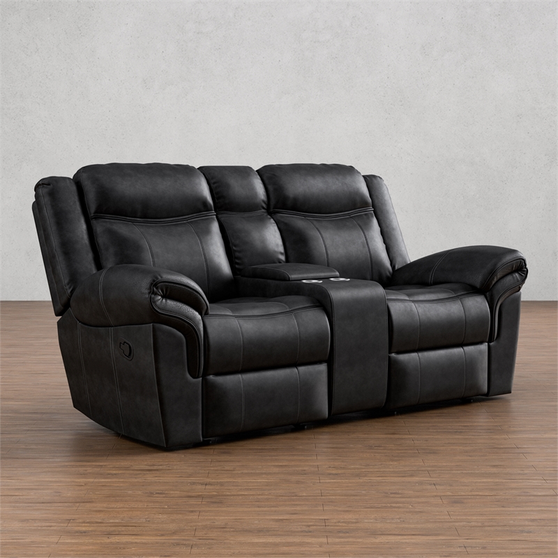 Furniture of America Moya Faux Leather Manual Glider Loveseat in Black