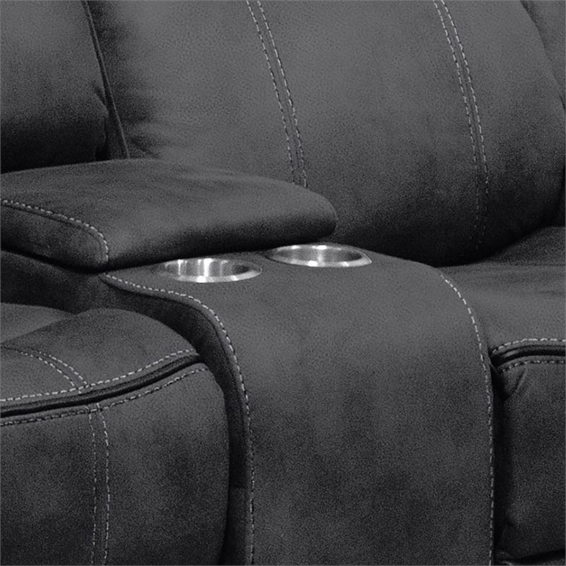 Furniture of America Moya Faux Leather Manual Glider Loveseat in Black