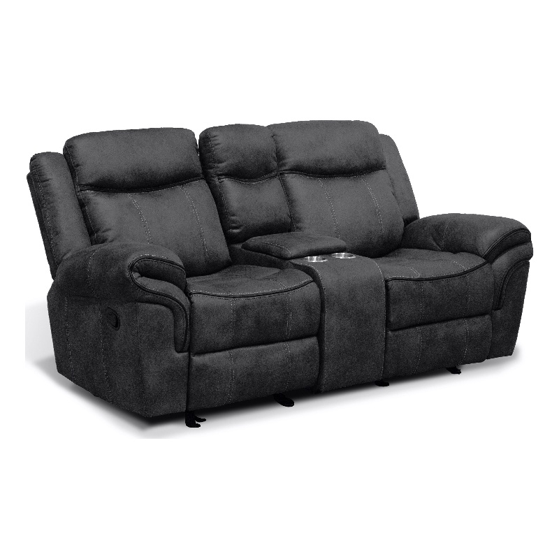 Furniture of America Moya Faux Leather Manual Glider Loveseat in Black