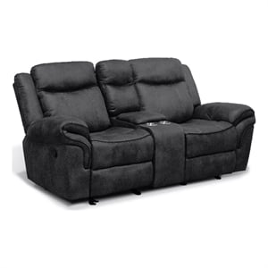 Furniture of America Moya Faux Leather Manual Glider Loveseat in Black