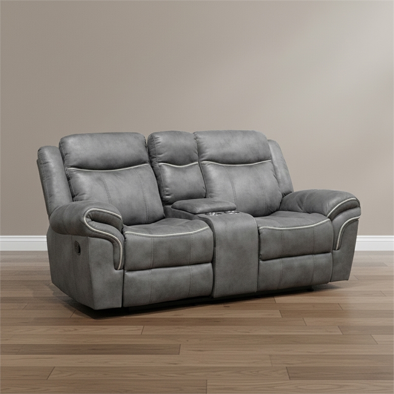 Furniture of America Moya Faux Leather Manual Glider Loveseat in Warm Gray