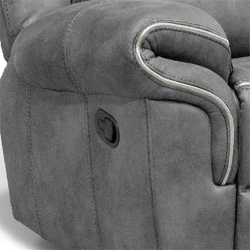 Furniture of America Moya Faux Leather Manual Glider Loveseat in Warm Gray