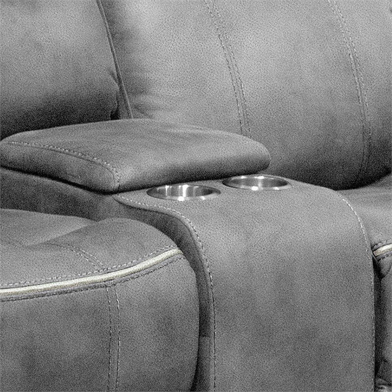 Furniture of America Moya Faux Leather Manual Glider Loveseat in Warm Gray