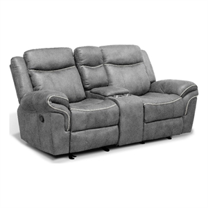 Furniture of America Moya Faux Leather Manual Glider Loveseat in Warm Gray